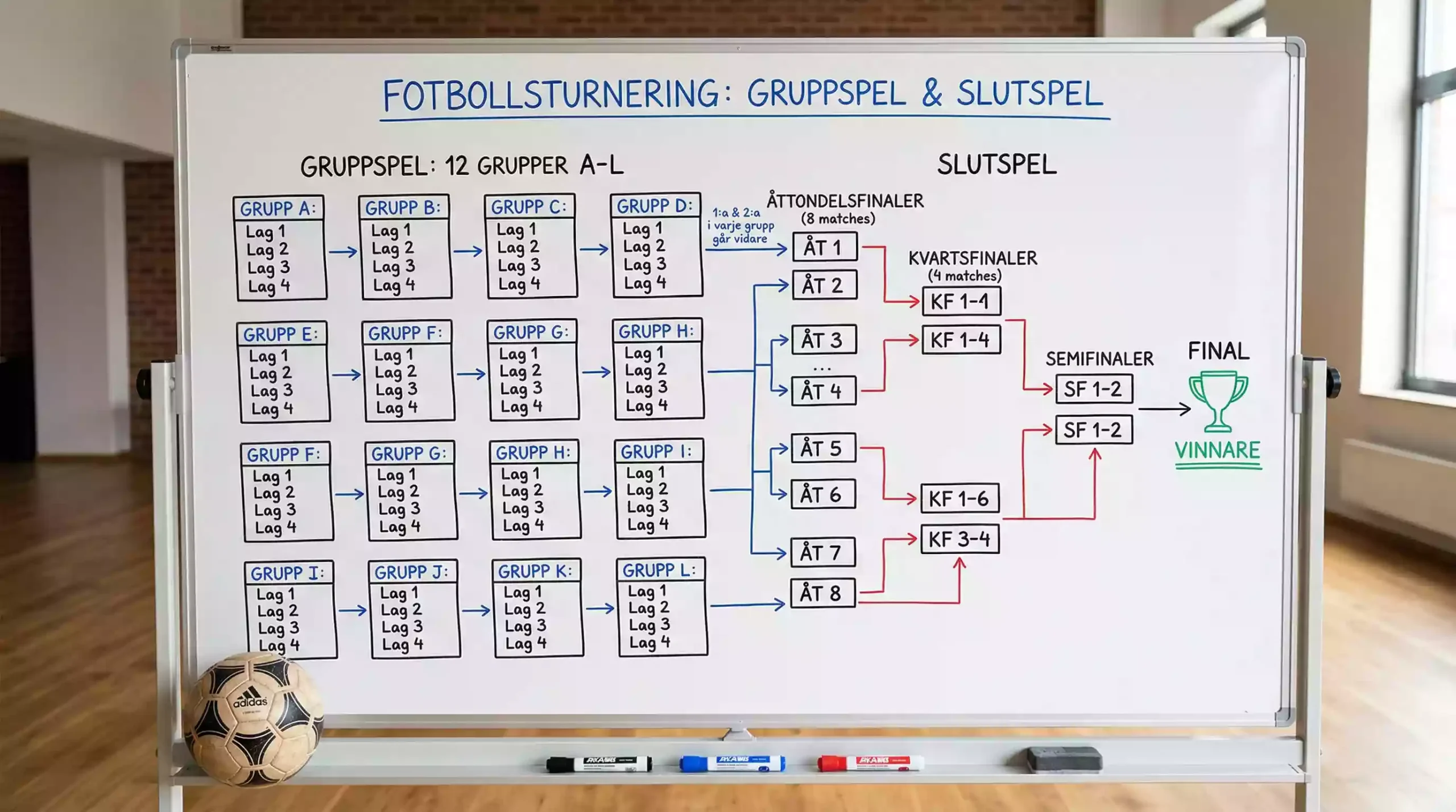 Grafisk illustration av VM 2026-turneringsträdet med 48 lag fördelade i 12 grupper